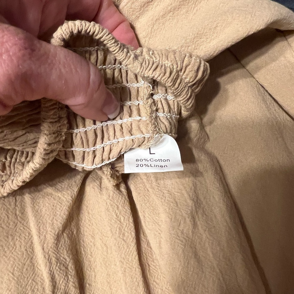 Khaki palazzo pants size large with elastic waist